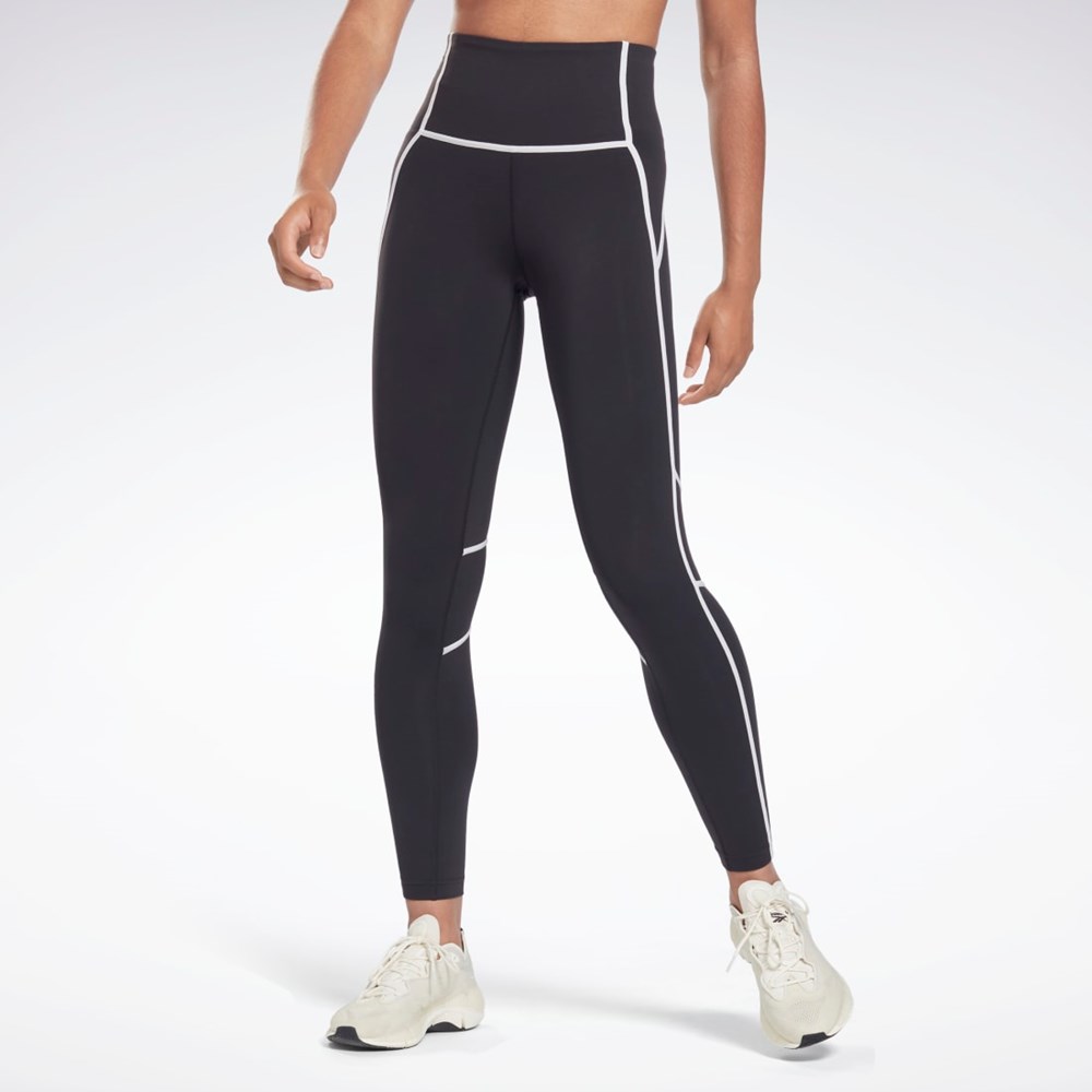 Reebok Lux High-Waisted Colorblock Tights Fekete | 1065LVHKX